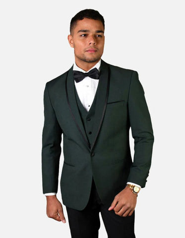 Statement Men's Hunter Green Vested with Fine Lapel 100% Wool Tuxedo