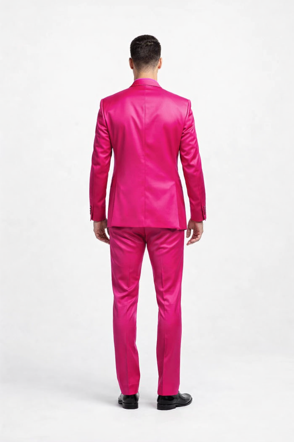 SKU#JA61711 Mens Shiny Blazer - Hot Pink Sateen Vested Suit
