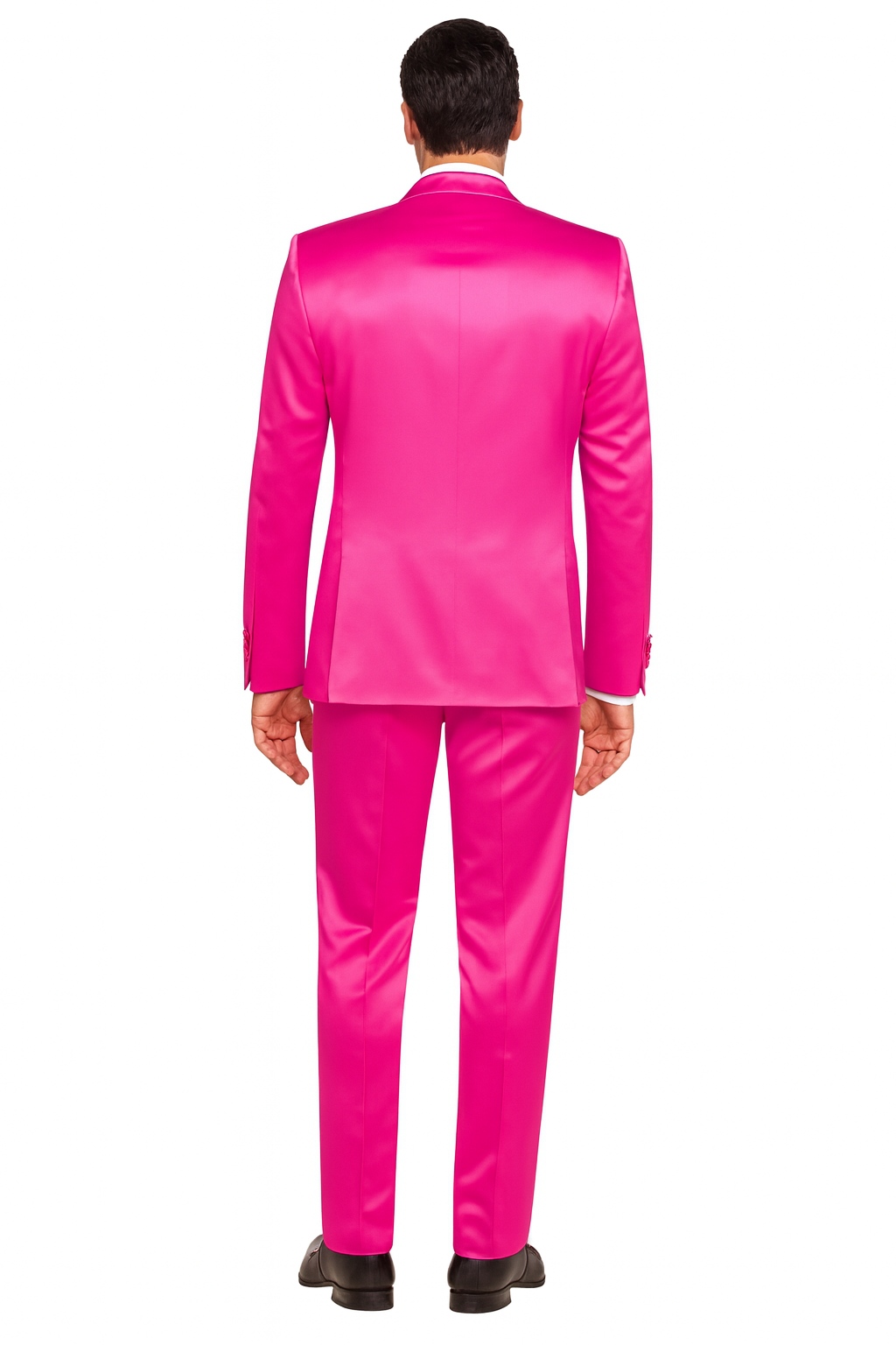 SKU#JA61711 Mens Shiny Blazer - Hot Pink Sateen Vested Suit