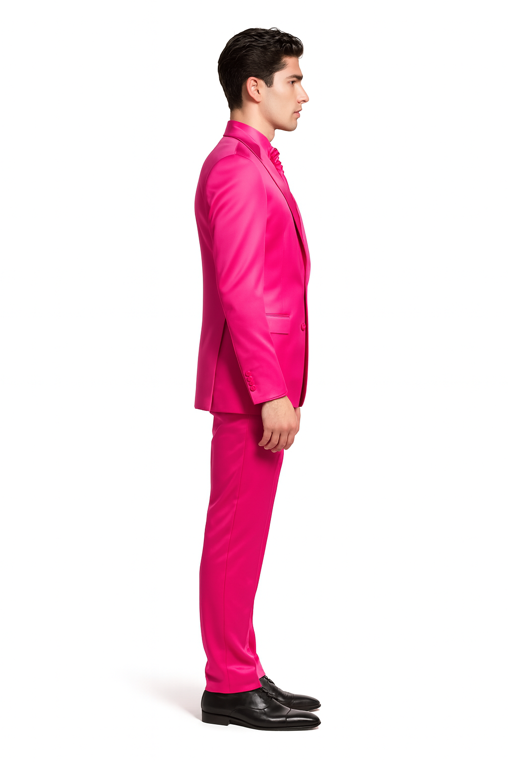 SKU#JA61711 Mens Shiny Blazer - Hot Pink Sateen Vested Suit
