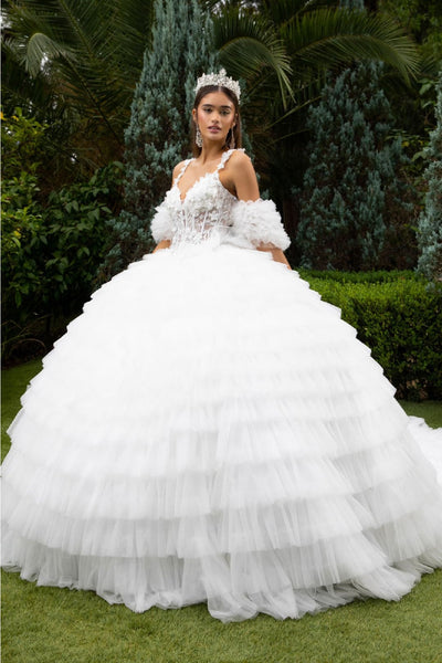 Sleeveless Ruffled Ball Gown by GLS Gloria GL3610 - XS / Ivory - Quinceanera Dresses