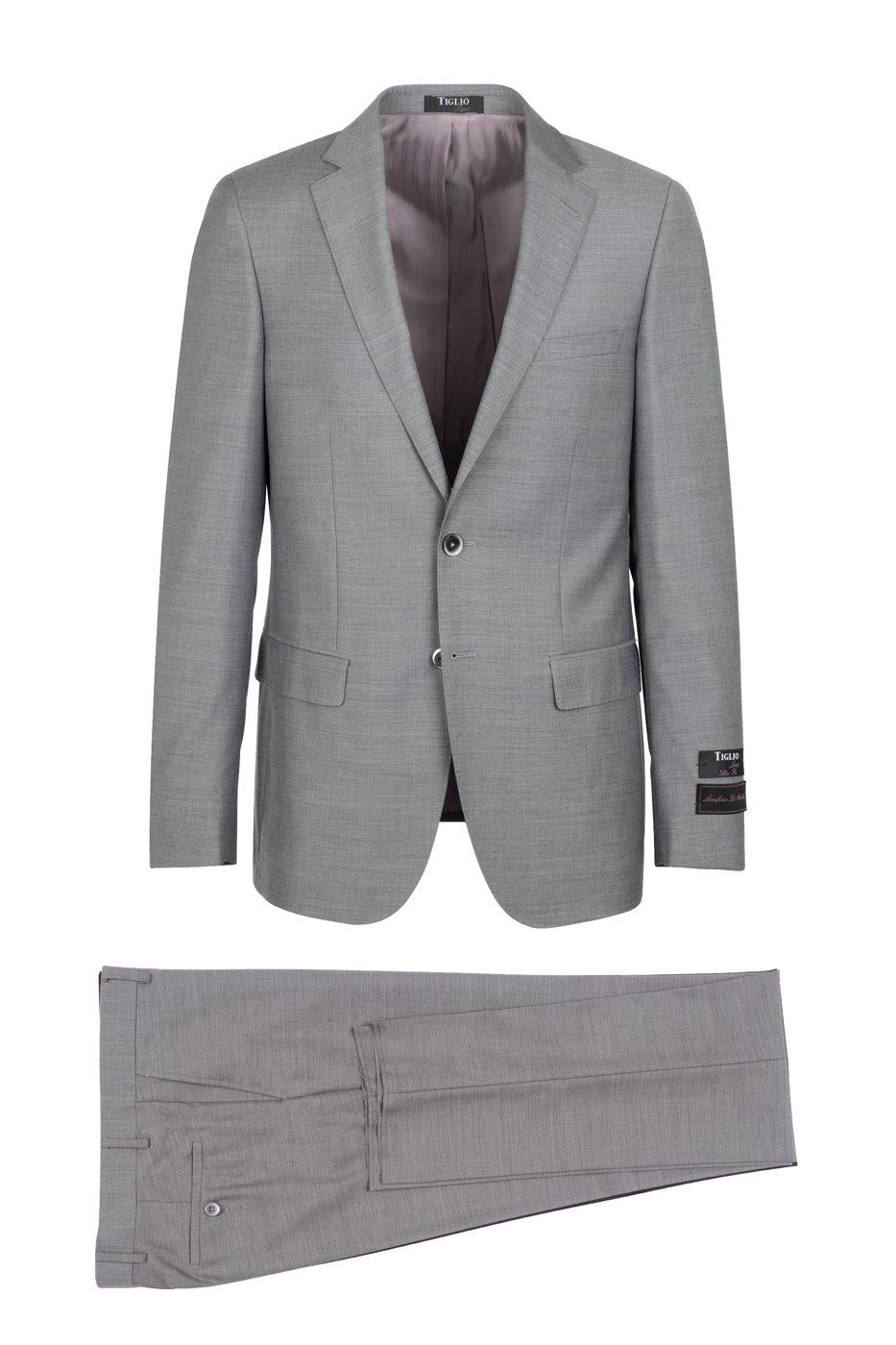 Tiglio Italian Suit - Real Wool Fabric Super 150's Porto Heather Gray, Slim Fit Suit in Color Gray