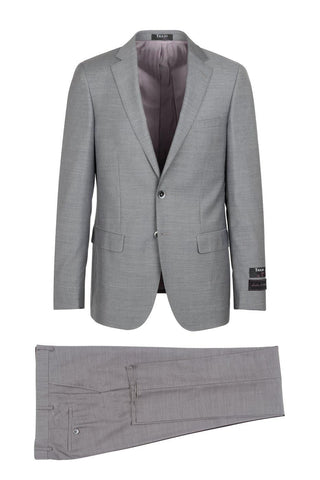 Tiglio Italian Suit - Real Wool Fabric Super 150's Porto Heather Gray, Slim Fit Suit in Color Gray