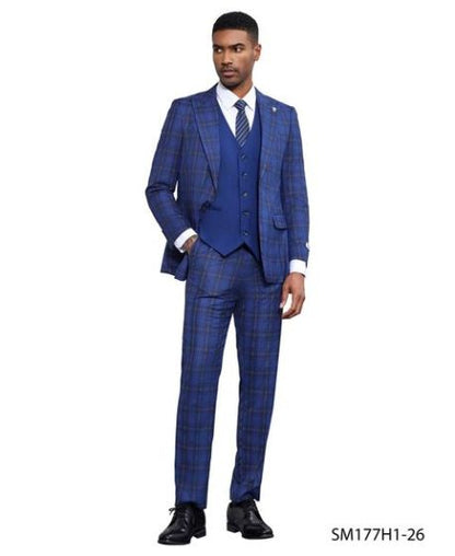Stacy Adams Men's 3 Piece Plaid Hybrid Fit Suit - Accent Vest