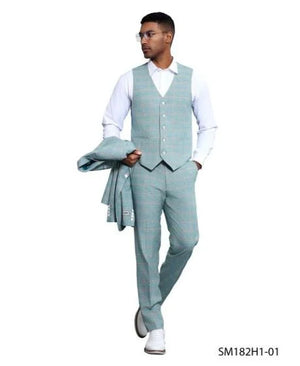 Stacy Adams Men's 3 Piece Windowpane Suit - Hybrid Fit