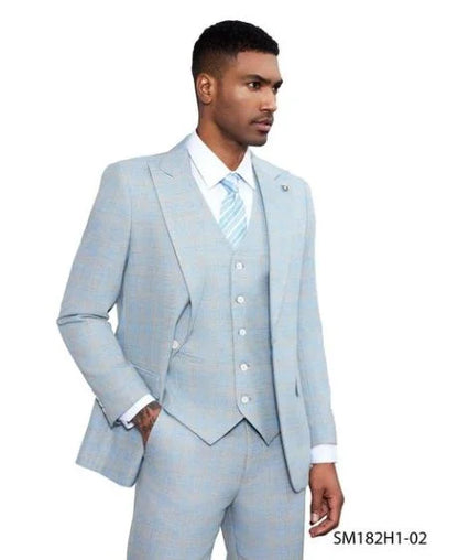 Stacy Adams Men's 3 Piece Windowpane Suit - Hybrid Fit