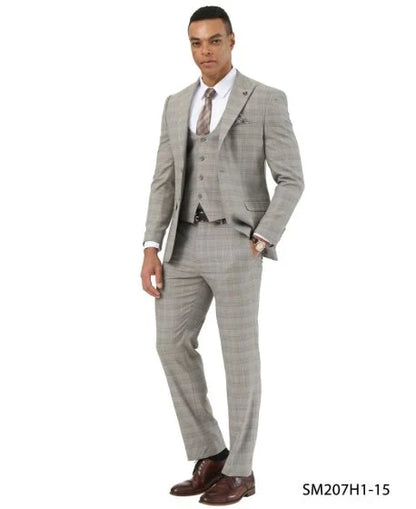 Stacy Adams Men's 3 Piece Hybrid Fit Suit - Textured Glen Check
