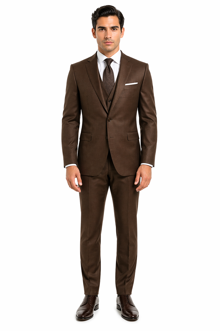 Men’s Chocolate Brown One Button Tuxedo Suit, Formal Groom Wedding Prom Dinner Suit