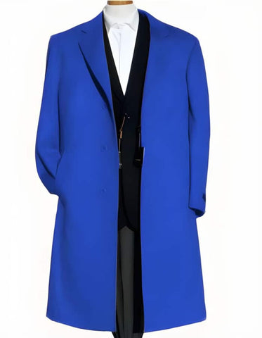 Soft Finest Grade Of Cashmere & Wool Royal Blue Overcoat ~ Long men's Dress Topcoat - Winter coat