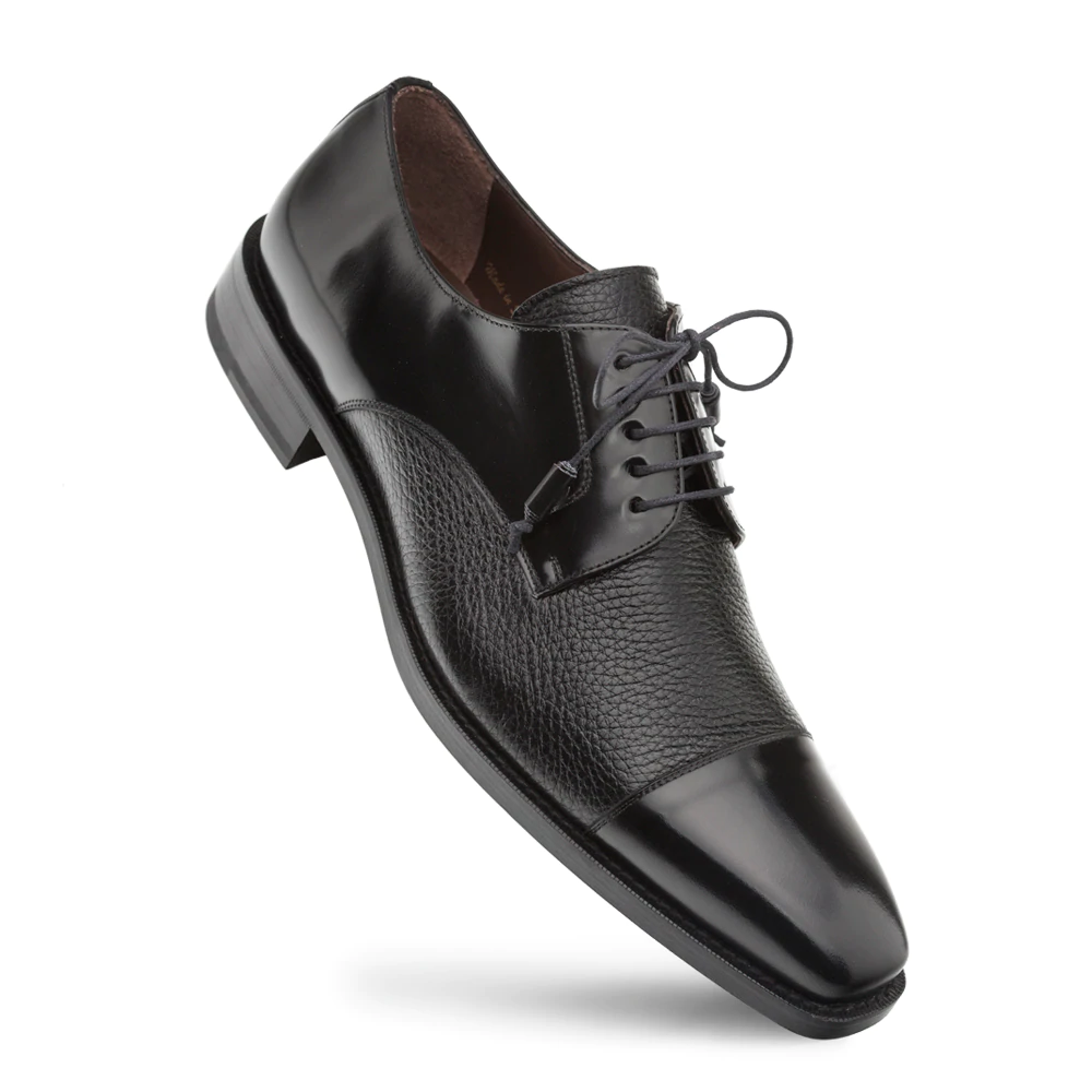 Mezlan Soka Calfskin & Deerskin Cap Toe Shoes Black (15089)