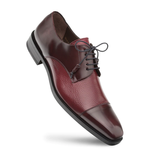 Mezlan Soka Calfskin & Deerskin Cap Toe Shoes Burgundy (15089)