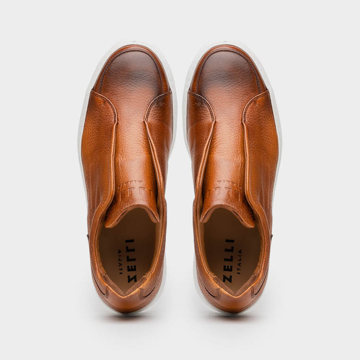 Zelli Spettacolare Pebble Grain Slip-On Sneaker in Cognac