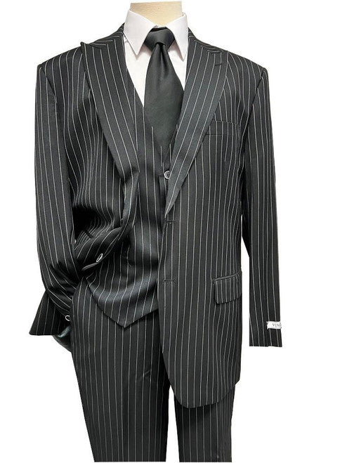 Vinci Black White Gangster Stripe Fashion Suit 1930s Style F-V2RS9