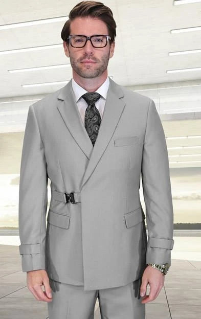 2PC Italian Super 200's Wool Suit Modern Fit Flat Front Pants with Metal Buckles in Copper