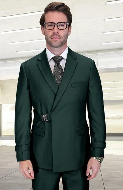2PC Italian Super 200's Wool Suit Modern Fit Flat Front Pants with Metal Buckles in Copper
