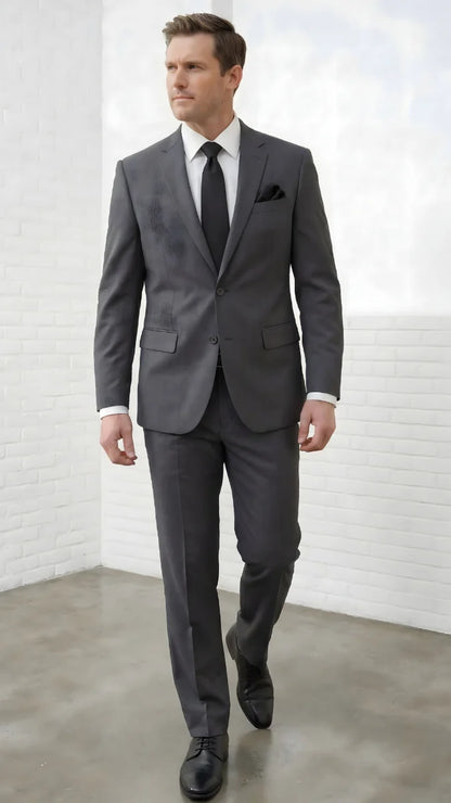 Statement Mens Modern Fit 2 Piece 100% Super 200s Wool Suit – Solid Colors, Notch Lapel Jacket