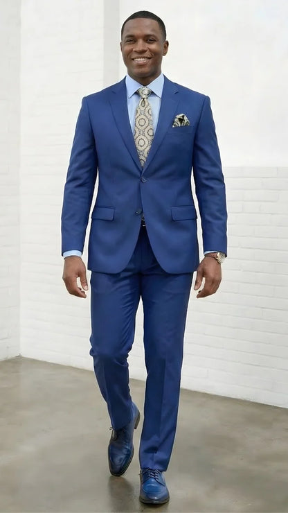 Statement Mens Modern Fit 2 Piece 100% Super 200s Wool Suit – Solid Colors, Notch Lapel Jacket