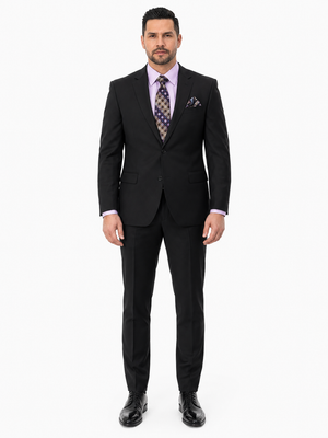 Statement Mens Modern Fit 2 Piece 100% Super 200s Wool Suit – Solid Colors, Notch Lapel Jacket
