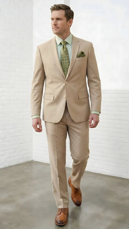 Statement Mens Modern Fit 2 Piece 100% Super 200s Wool Suit – Solid Colors, Notch Lapel Jacket