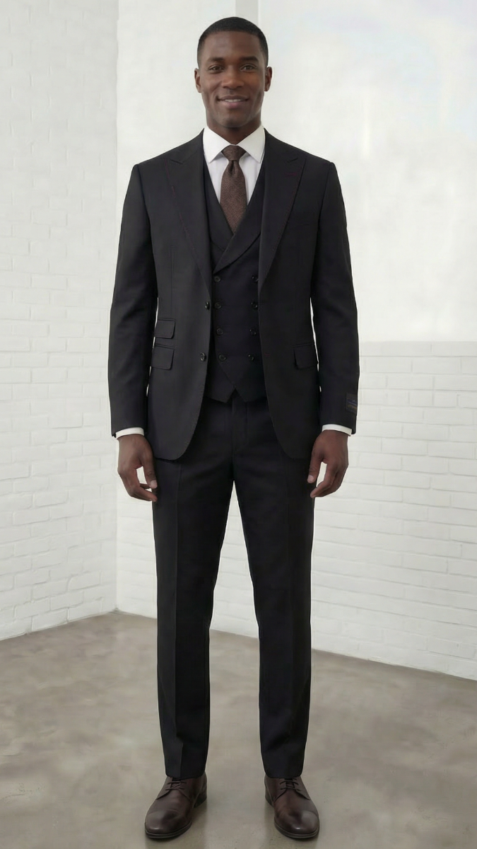 34 Statement Mens Modern Fit 3 Piece 100% Super 200s Wool Suit – Peak ...