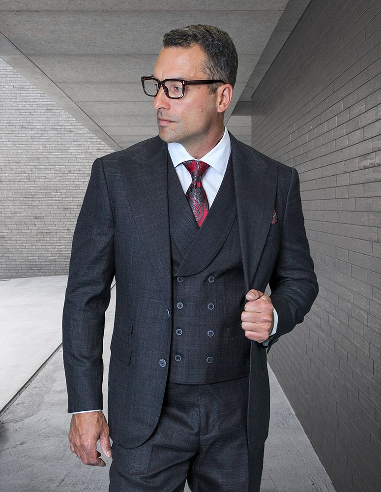 34 Statement Mens Modern Fit 3 Piece 100% Super 200s Wool Suit – Wide ...