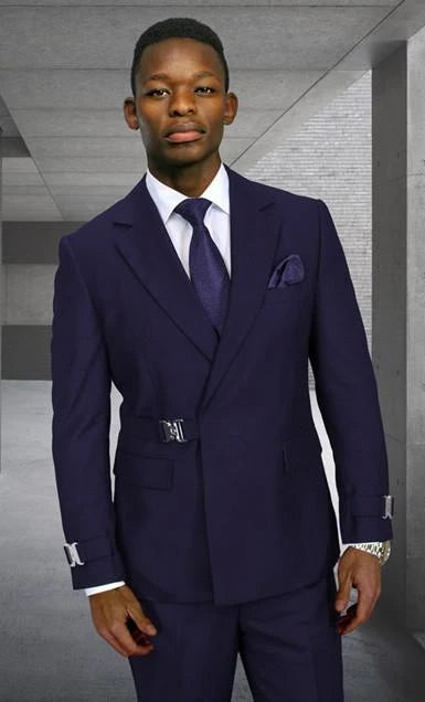 2PC Italian Super 200's Wool Suit Modern Fit Flat Front Pants with Metal Buckles in Copper
