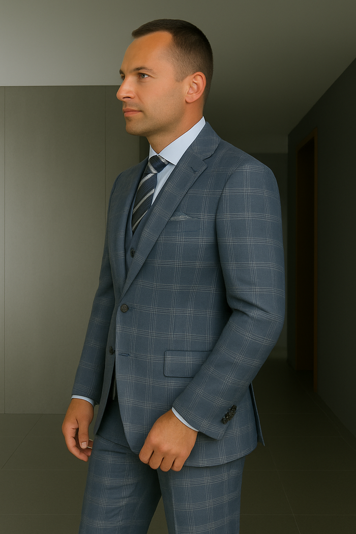 Wool Suit - Italian Made Business Suit by Statement Men's 3 Piece 100% Wool Modern Fit Suit - Coordinating Solid Color Vest