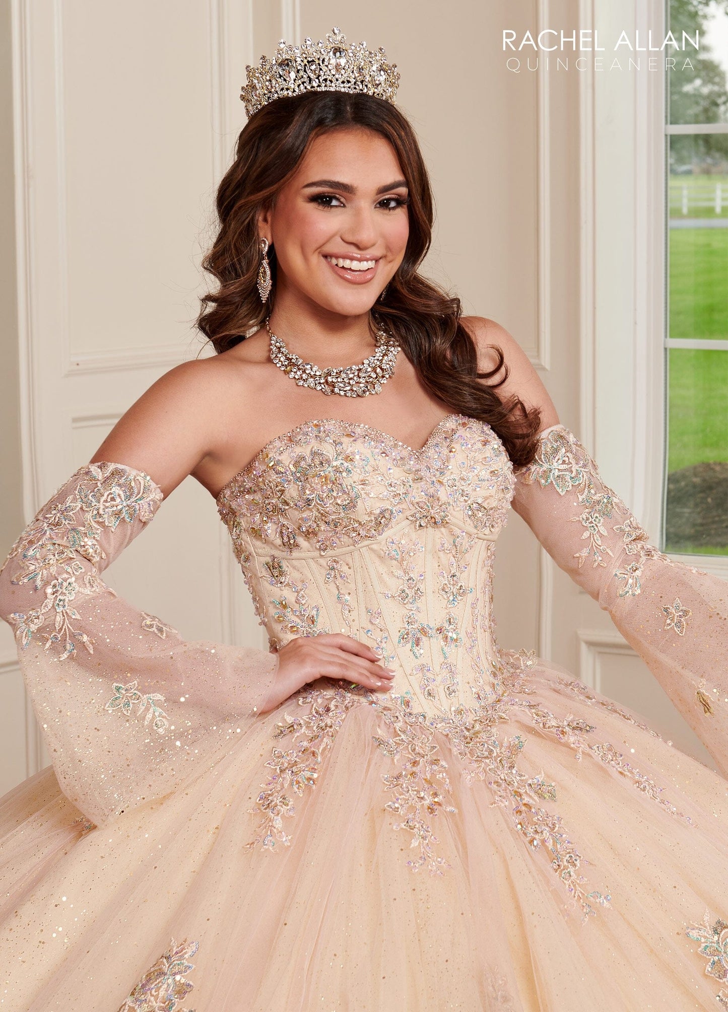 Rachel Allan RQ1120 Strapless Bell Sleeve Quinceanera Dress