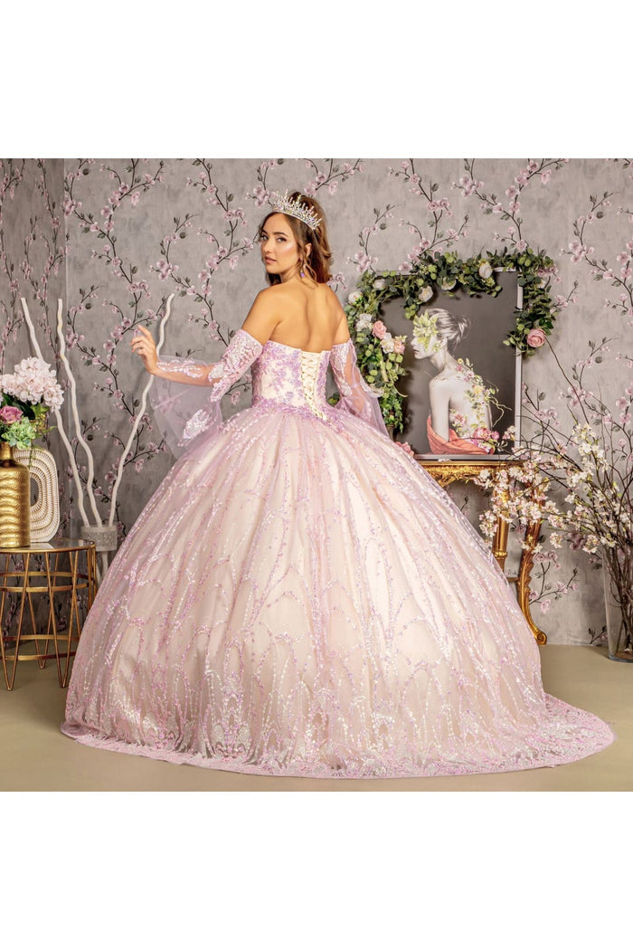 Strapless Bell Sleeve Two-Tone Ball Gown by GLS Gloria GL3234