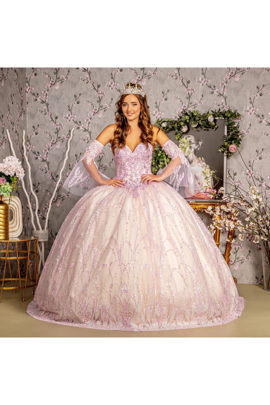 Strapless Bell Sleeve Two-Tone Ball Gown by GLS Gloria GL3234 - Quinceanera Dresses