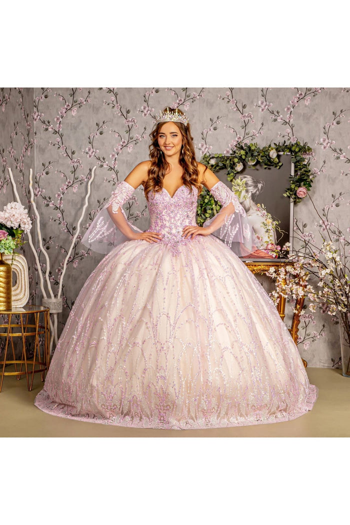 Strapless Bell Sleeve Two-Tone Ball Gown by GLS Gloria GL3234