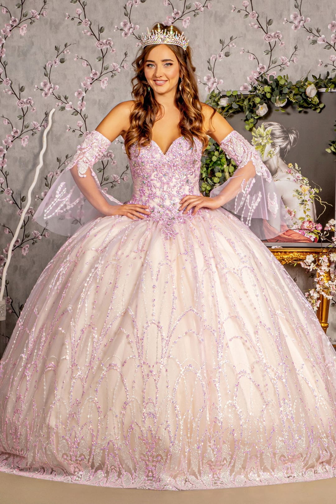 Strapless Bell Sleeve Two-Tone Ball Gown by GLS Gloria GL3234 - XS / Lilac/Champagne - Quinceanera Dresses