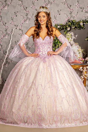 Strapless Bell Sleeve Two-Tone Ball Gown by GLS Gloria GL3234 - XS / Lilac/Champagne - Quinceanera Dresses