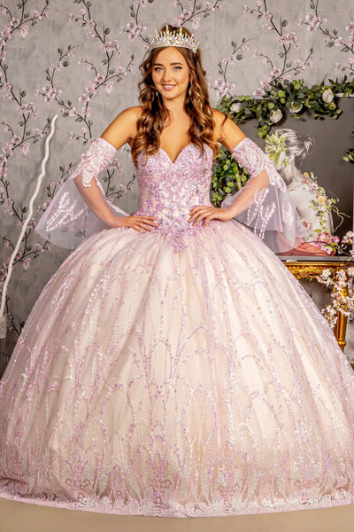 Strapless Bell Sleeve Two-Tone Ball Gown by GLS Gloria GL3234 - XS / Lilac/Champagne - Quinceanera Dresses