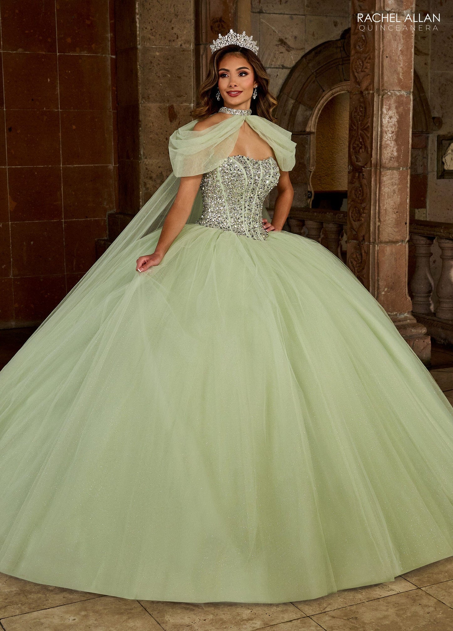Rachel Allan RQ1130 Strapless Cape Quinceanera Dress