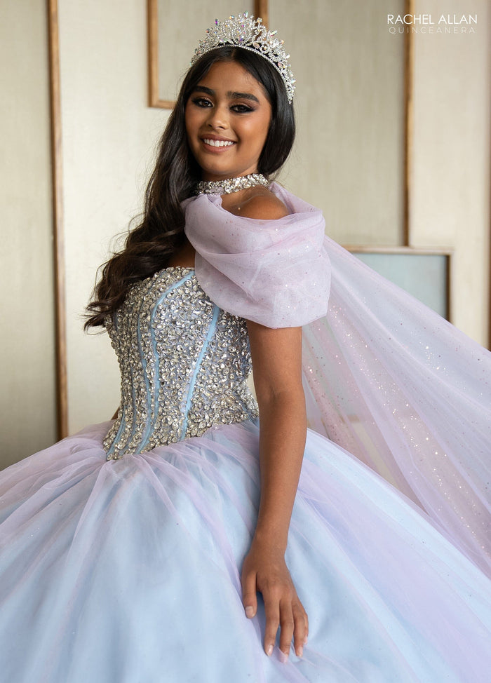 Rachel Allan RQ1130 Strapless Cape Quinceanera Dress