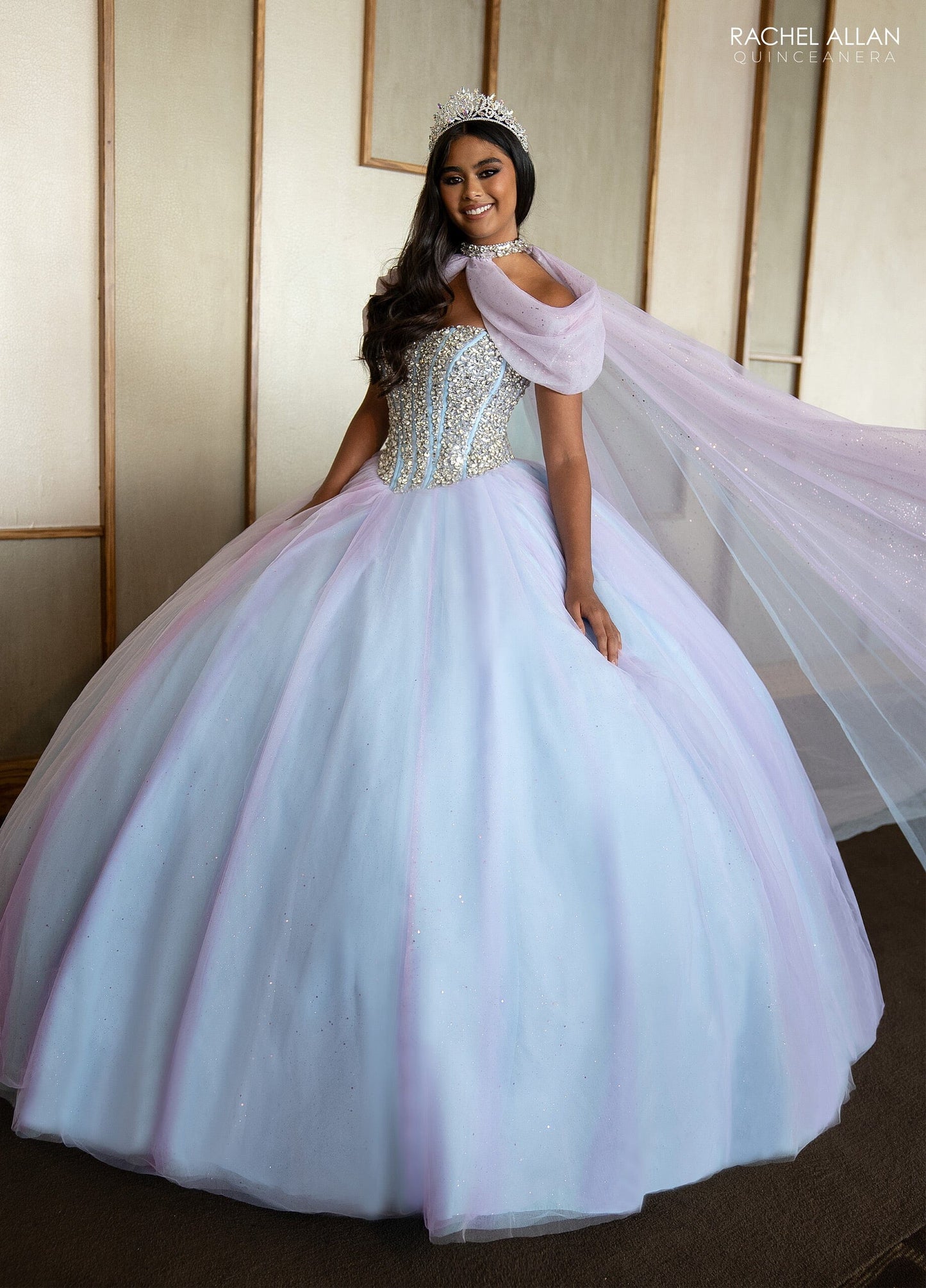 Rachel Allan RQ1130 Strapless Cape Quinceanera Dress