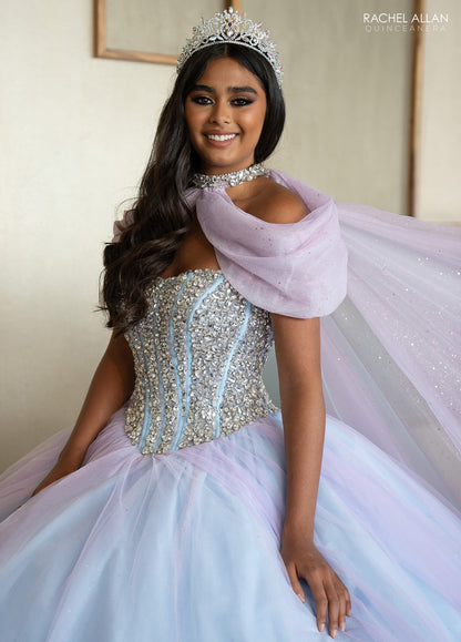 Rachel Allan RQ1130 Strapless Cape Quinceanera Dress