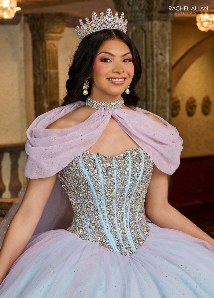 Rachel Allan RQ1130 Strapless Cape Quinceanera Dress
