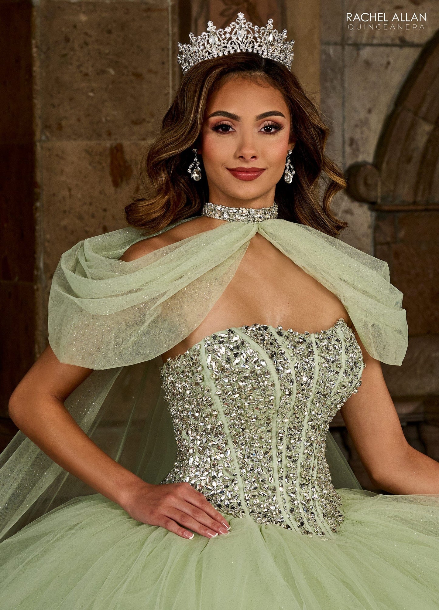 Rachel Allan RQ1130 Strapless Cape Quinceanera Dress