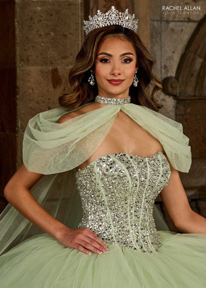Rachel Allan RQ1130 Strapless Cape Quinceanera Dress
