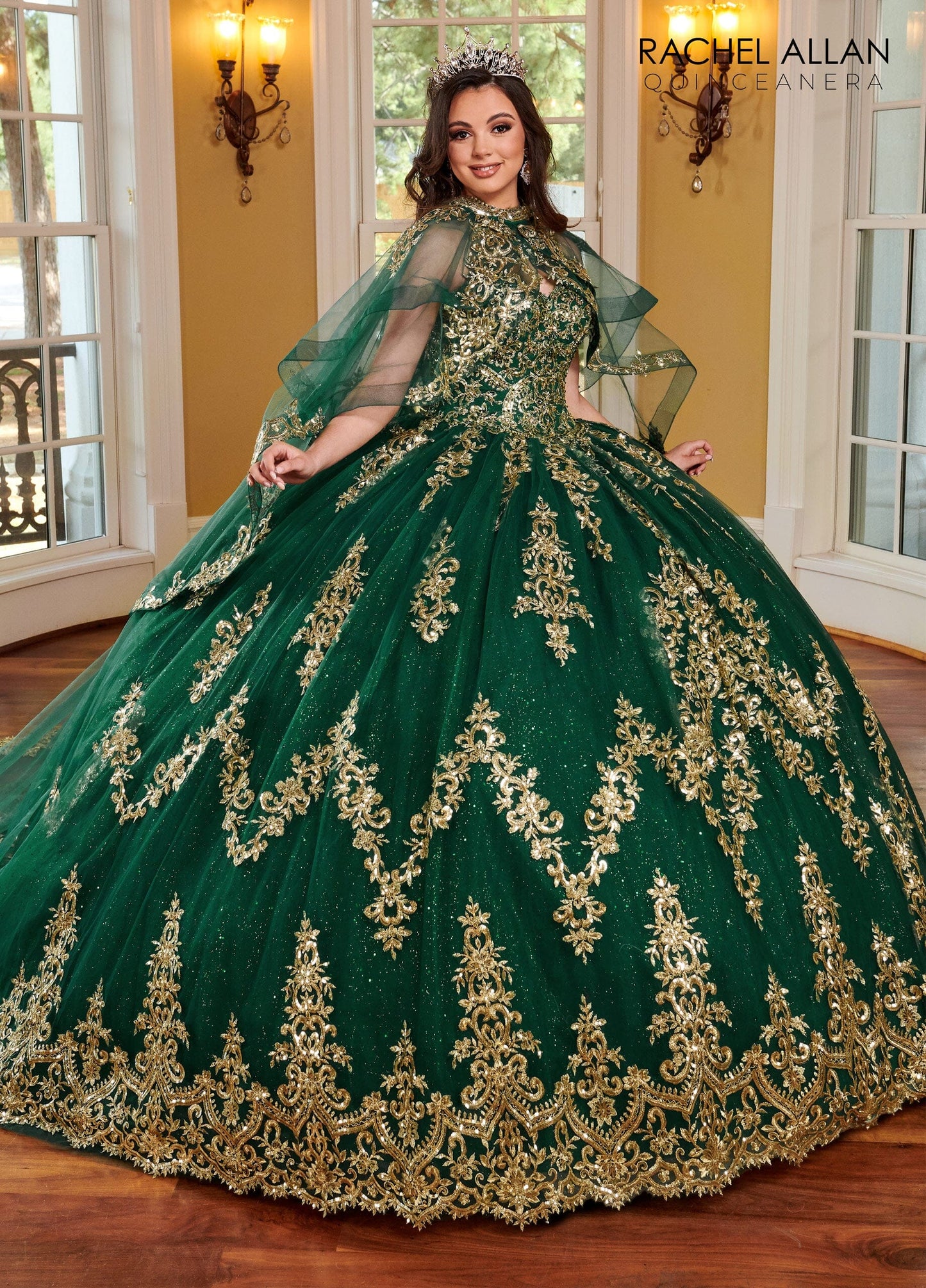 Rachel Allan RQ2170 Strapless Cape Quinceanera Dress