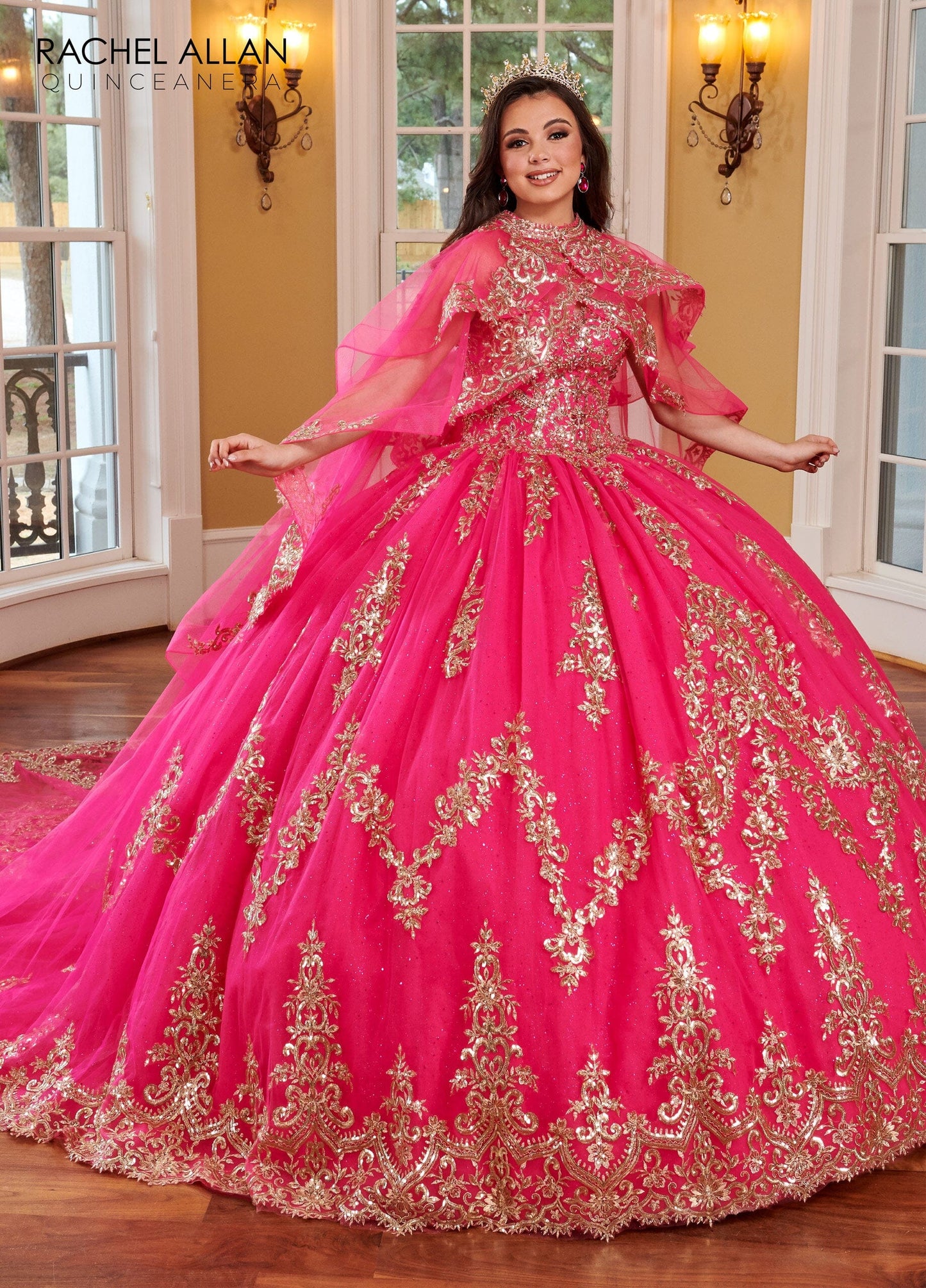 Rachel Allan RQ2170 Strapless Cape Quinceanera Dress