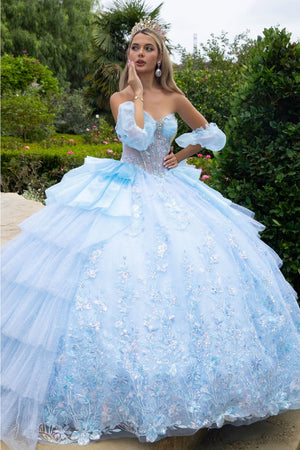 Strapless Layered Ball Gown by GLS Gloria GL3551 - XS / Baby Blue - Quinceanera Dresses