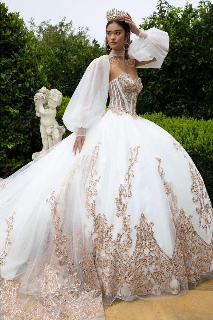 Strapless Puff Sleeve Ball Gown by GLS Gloria GL3578