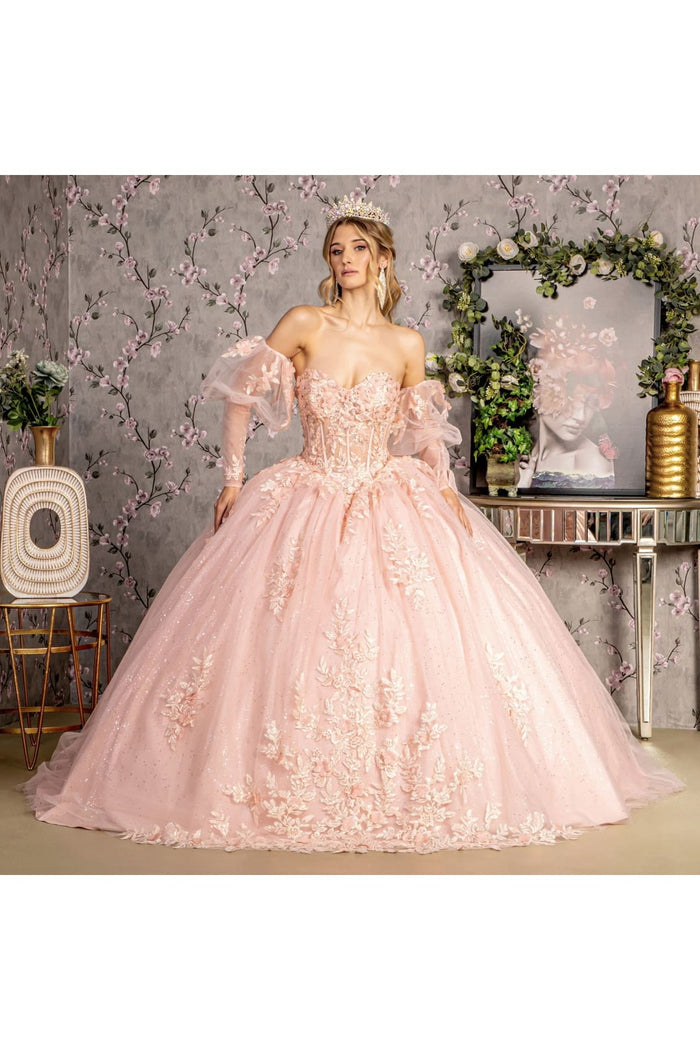 Strapless Puff Sleeve Corset Ball Gown by GLS Gloria GL3476