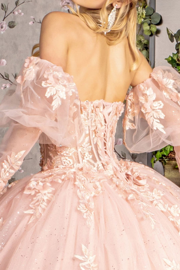 Strapless Puff Sleeve Corset Ball Gown by GLS Gloria GL3476