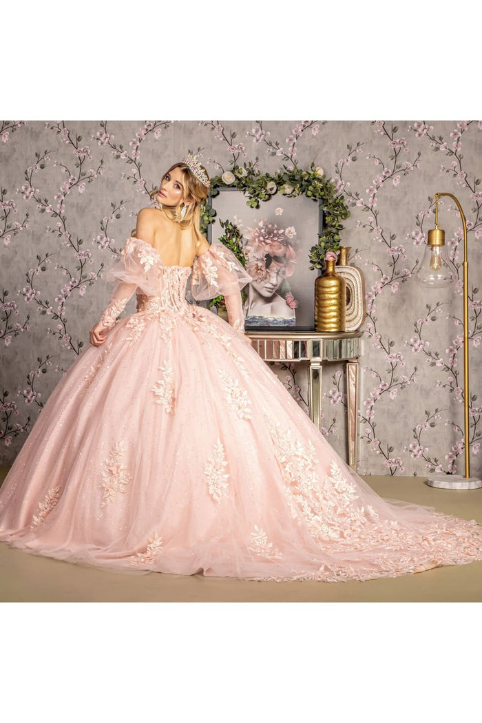 Strapless Puff Sleeve Corset Ball Gown by GLS Gloria GL3476