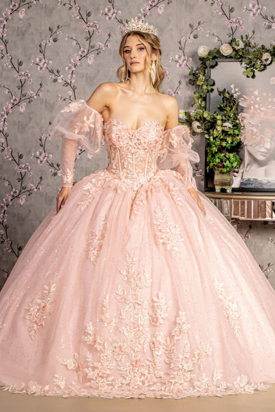 Strapless Puff Sleeve Corset Ball Gown by GLS Gloria GL3476 - XS / Blush - Quinceanera Dresses