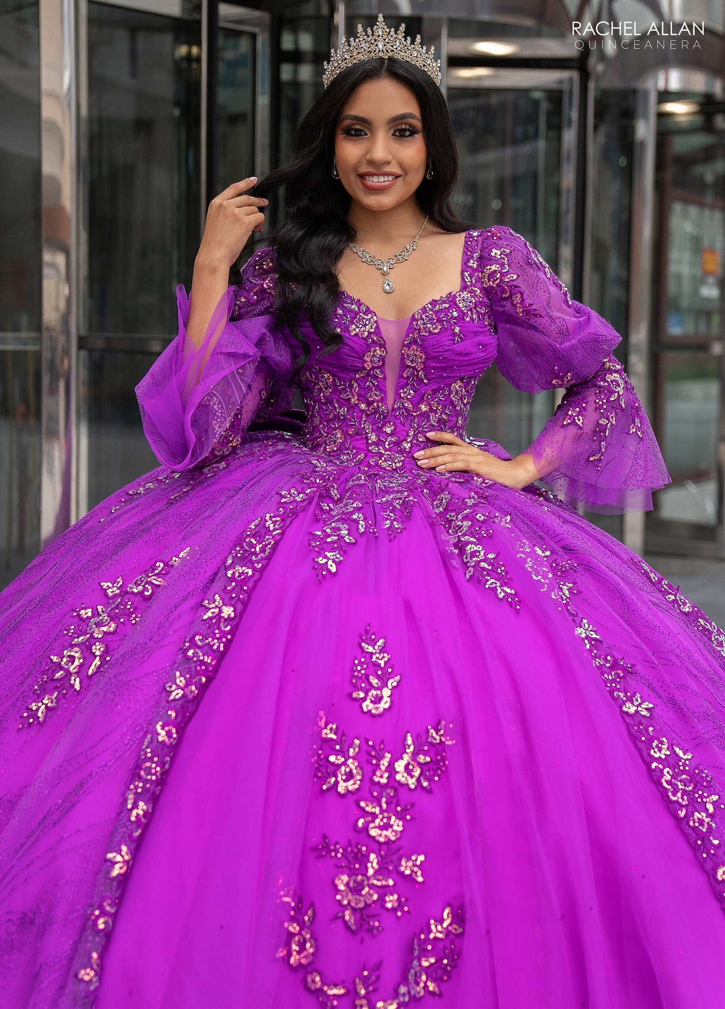 Rachel Allan RQ1135 Strapless Puff Sleeve Quinceanera Dress
